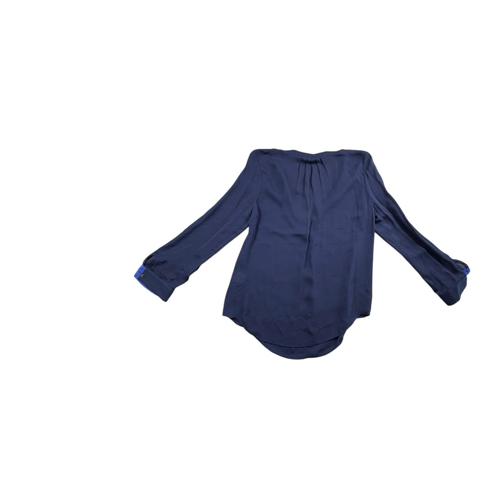 Joie 100% Silk Navy Blue Long Sleeve Popover Blouse Women's Medium - Picture 2 of 7